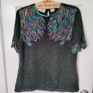 Vintage Laurence Kazar Sequins and Beads top Size M